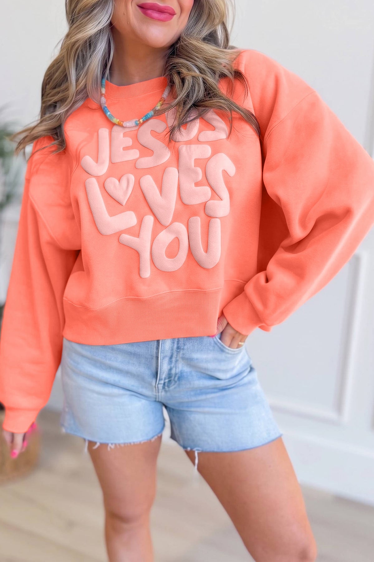 Jesus Loves You Puff Print Sweatshirt