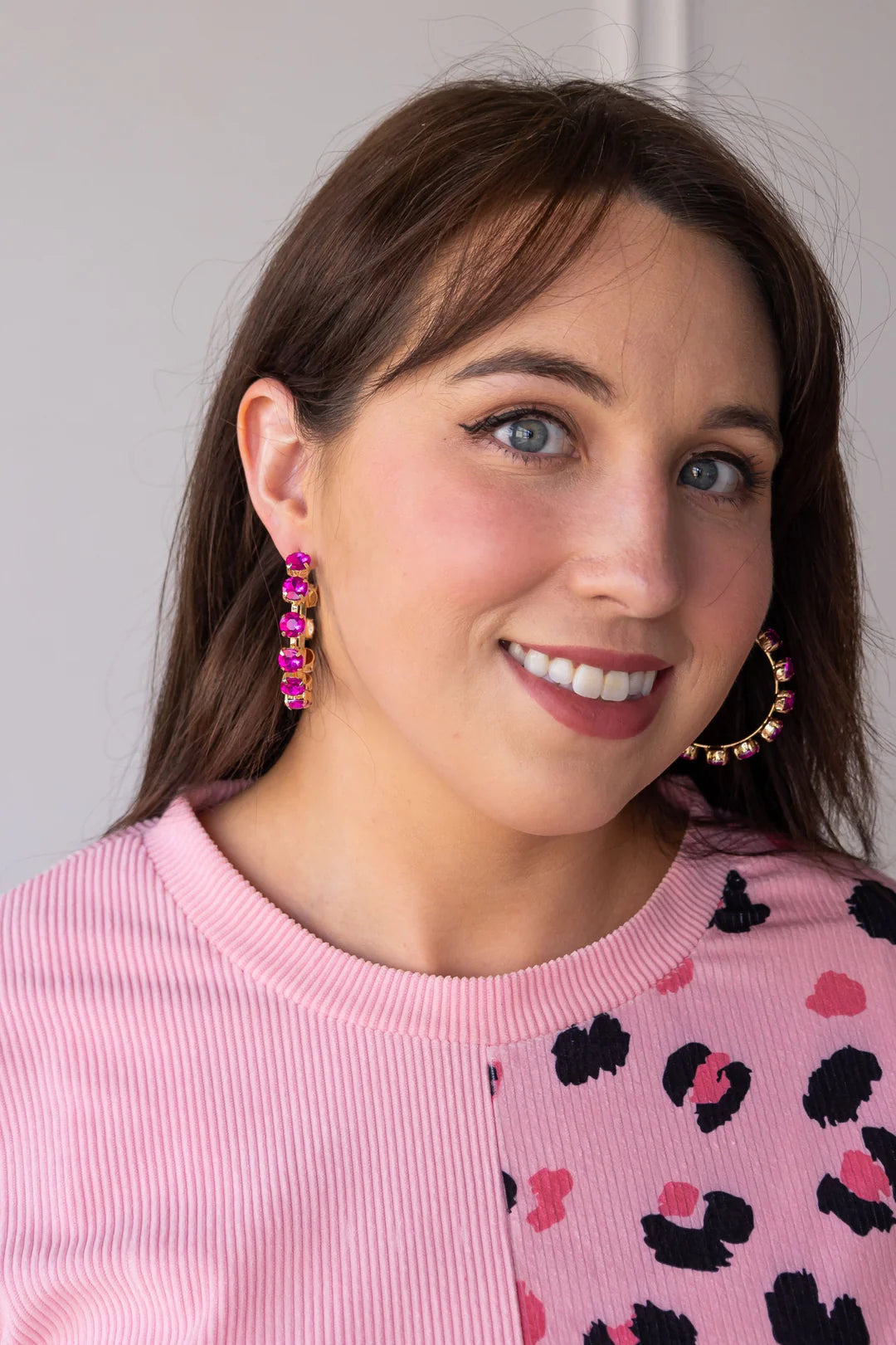 GEMSTONE EMBRACE FUCHSIA CRYSTAL HOOP EARRINGS