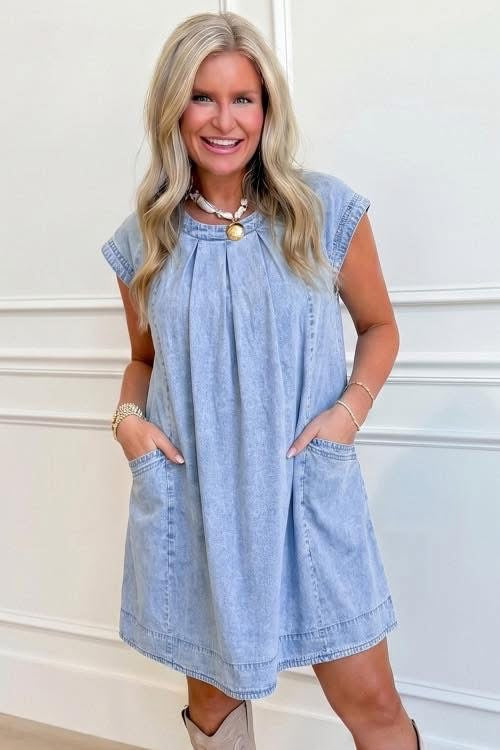 Beau Blue Cap Sleeve Denim Dress