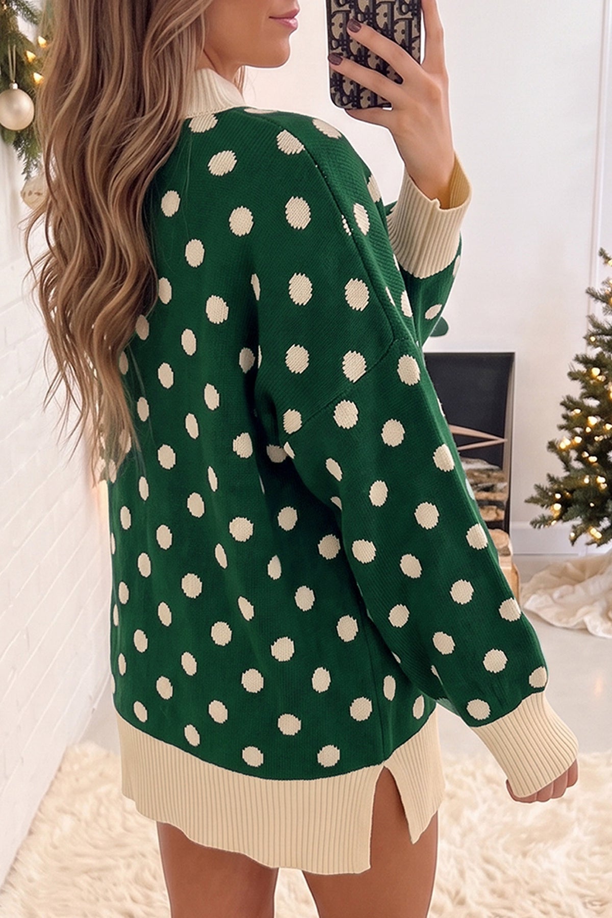 Green and white polkadot Sweater
