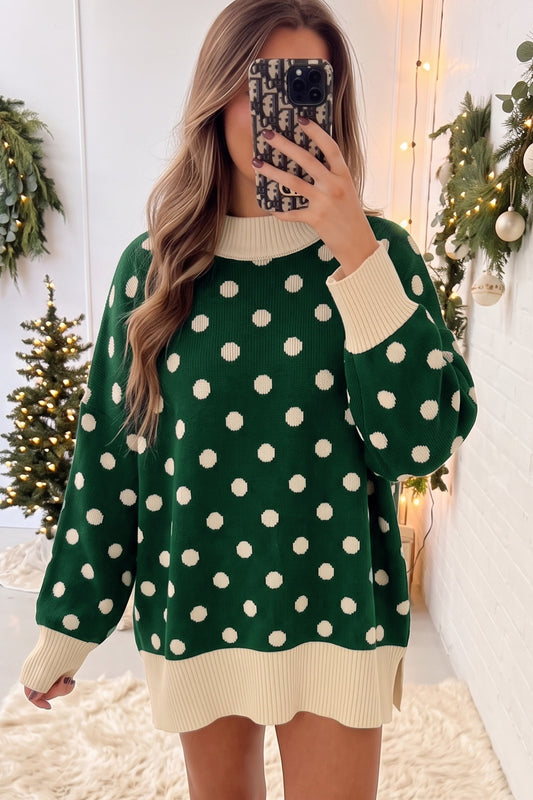 Green and white polkadot Sweater