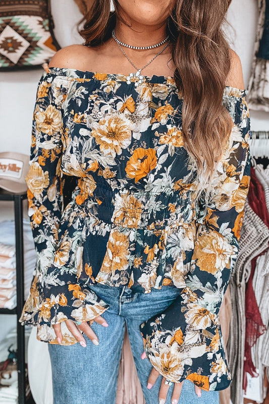 Smocked Floral Peplum Top
