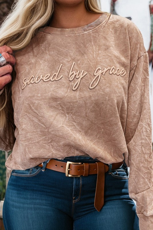 Embroidered Saved By Grace Crewneck Plus