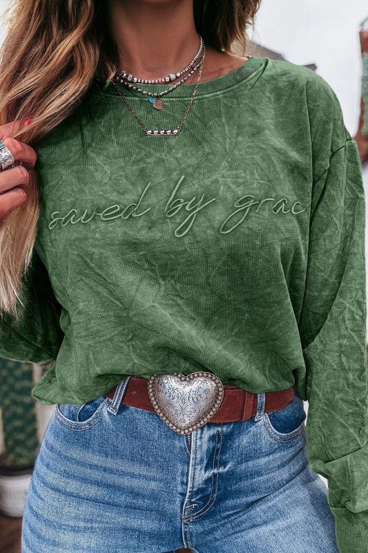 Embroidered Saved By Grace Crew neck